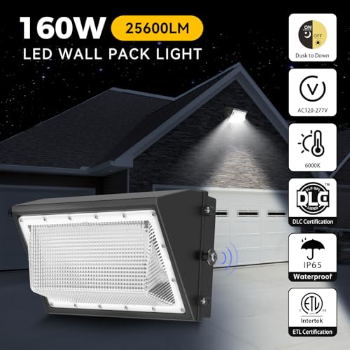 AIKVSXER 160W LED Wall Pack Light, 25600LM 6000K Dusk to Dawn Sensor, 8Pack