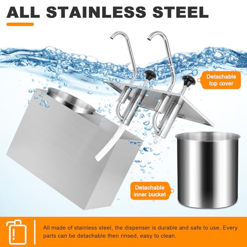 Commercial Sauce Dispenser Pump Stainless Steel Condiment Pump Station 7.4Quart Pump Dispenser Container for Ketchup Dressing Syrup Jam BBQ Sauce - size: 3.7Quart x2
