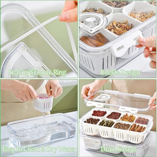 Veggie Tray Divided Serving Tray with Lid, Salad Bar Container for Fridge - color: 8 Colanders