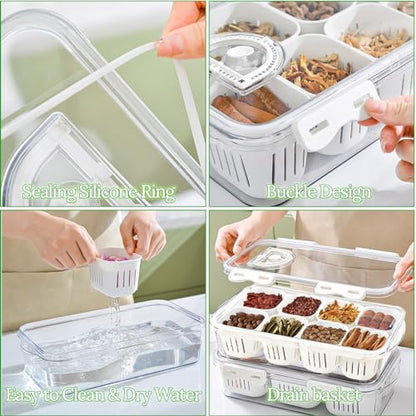 Veggie Tray Divided Serving Tray with Lid, Salad Bar Container for Fridge - color: 8 Colanders