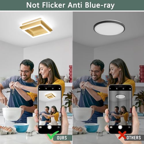 CANEOE 2 Packs Square Modern LED Light Fixture, 24W Black Flush Mount Hallway Light, Small Close to Ceiling Lamp for Living Room, Bedroom, Kitchen, Balcony, Cloakroom (All Gold, 2 Packs) - color: All Gold, size: 2 Packs