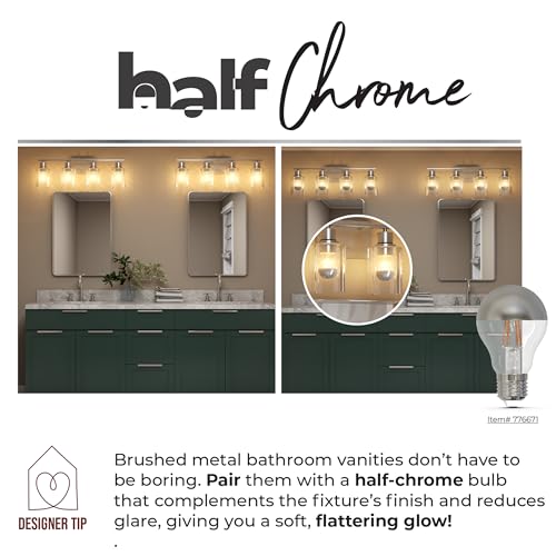Bulbrite 776671 4.5W LED A19 Filament Bulb, E26 Base, Dimmable 2700K, Wet Rated, Half Chrome - style: LED