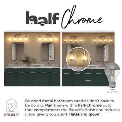 Bulbrite 776671 4.5W LED A19 Filament Bulb, E26 Base, Dimmable 2700K, Wet Rated, Half Chrome - style: LED