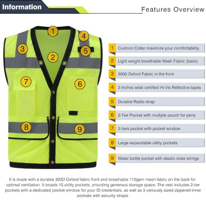 Safety Vest, High Visibility Reflective Vest for Outdoor Work - size: 3X-Large