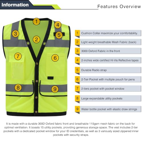 Safety Vest, High Visibility Reflective Vest for Outdoor Work - size: 3X-Large