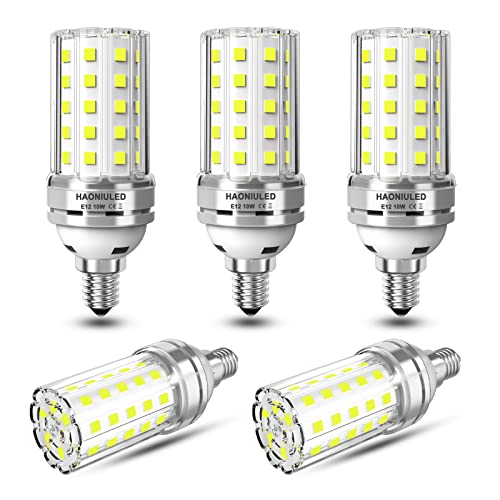 E12 LED Light Bulbs, 10W, Daylight White, 1000 Lumens, 100 Watt Equivalent, Non-Dimmable, Edison Candelabra, Flicker Free, Tubular LED Corn Bulb, 5 Pack - color: E12 6000k Daylight White