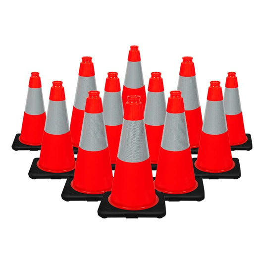 (Set of 12) CJ Safety 18 inch Traffic Safety Cones with Heavy Duty Black Base Orange Premium PVC with 6' Reflective Collar for No Parking, Training Cones, Caution Cones (12 Pack Cones) - size: 12 Cones