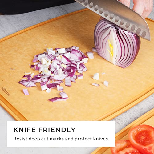 Elihome Essential Series Cutting Board for Kitchen- Natural Wood Fiber Composite, Dishwasher Safe, Eco-Friendly, Juice Grooves, Non-Slip Feet, Non-Porous, Reversible, BPA Free, X-Large -17" x 13" - style: XL-17" x 13"