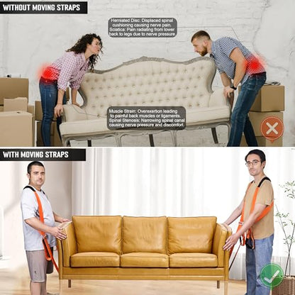 Anti-Slip Moving Straps, 2-Person Shoulder Lifting and Moving System Lifting Straps for Moving Furniture, Appliances, Mattresses, Heavy Objects up to 800lbs - style: Orange