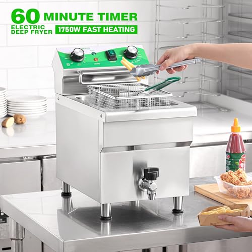 NUPANT 12.7 QT Commercial Fryer Electric Deep Fryer with Basket and Lid,Commercial Deep Fryer with Oil Filtration and Timer, Stainless Steel DEEP FRYER Countertop Fryer for Home Restaurant 110V/1750W - size: 12L
