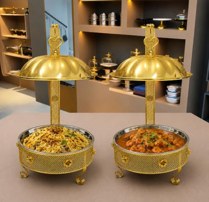 2 PCS Royal Gold Chafing Dish Buffet Set, 8L Round Server with Dome Lid, [Game Changer Maifanite-Coated], Parties Serve for Wedding, Birthday, Church Events, ETC Gold