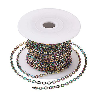 Craftdady 16.4 Feet Stainless Steel Cable Chain Link Multi-Color Unwelded Flat Oval Cross Chain 4x3mm with Spool for Jewelry Pendant Necklace Bracelet Making - color: Multi-Color, 5 Meters, 4x3mm