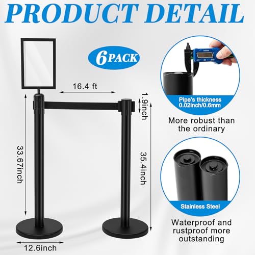 Geelin 6 Pack Crowd Control Stanchions Barriers, 16 ft, Black - color: Black, size: 16 ft