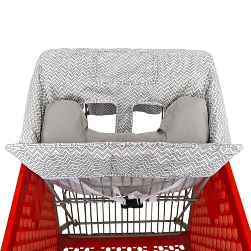 Love&go Soft Pillow Attached 2-in-1 Shopping Cart and High Chair Cover for Baby, Cotton Padded Cart Cover, Fold'n Roll Style, Portable with Carry Bag (Gray Chevron) - color: Gray Chevron