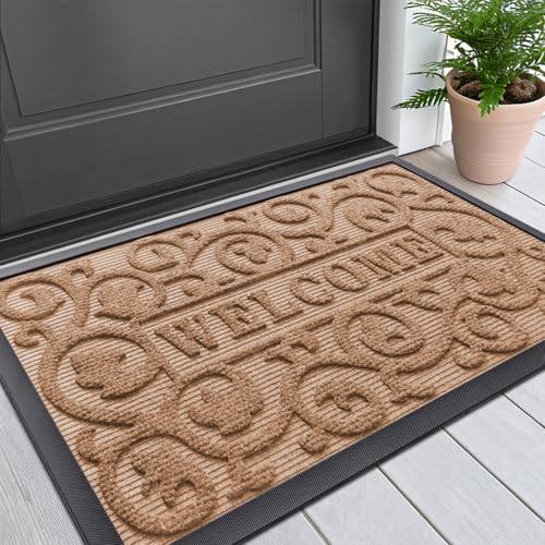Smiry Front Door Mat Outside Entrance, Low Profile Rubber Doormat, 29.5x17 - color: Coffee, size: 29.5" X 17"