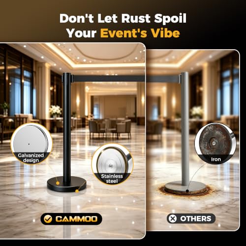 CAMMOO 4 Pack Crowd Control Stanchions, 8.2ft Retractable Belt, 11 Lbs Base