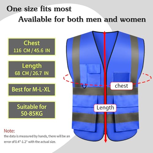 Safety Vests 20 Pack,Hi Vis Construction Vest with 5 Pockets and Zipper,Reflective Vest for Men Women Work One Size - color: Blue