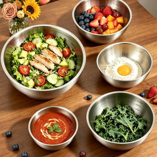 GIUOIDUO Stainless Steel Mixing Bowls Set with Non-Slip Base, Set of 5