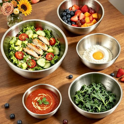 GIUOIDUO Stainless Steel Mixing Bowls Set with Non-Slip Base, Set of 5