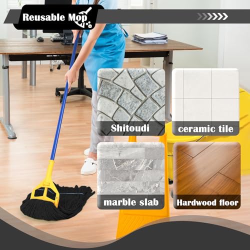 Heavy Duty Wet Industrial Cleaning Mop Head – 21 oz Black mop Head Replacement Cotton Washable Industrial mop Heads Heavy Duty for Commercial & Home Cleaning（Balck） - color: Black, size: 5 Pack
