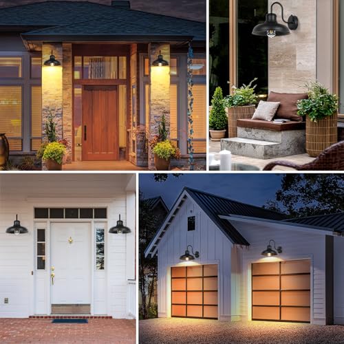 TOBUSA Dusk to Dawn Outdoor Wall Lights, Farmhouse Gooseneck Barn Lights - color: Black, size: 11.5 inch