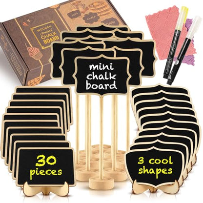 Mini Chalkboard Signs, 30 Pack Framed Small Chalk Board Food Labels with Easel Stand for Party Buffet or Wedding Celebration, Wooden Blackboard as Place Cards for Table Setting or Numbers (30)
