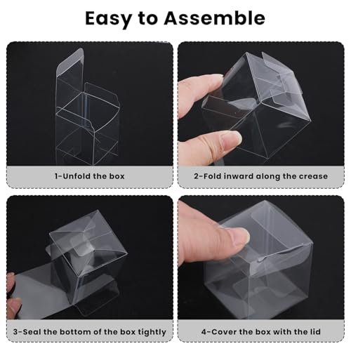 Gabrella 60 Pack Clear Favor Boxes, 2x2x2 Inch Candy Boxes with Ribbons, Small Candy Containers Plastic Gift Box for Macaron, Wedding, Baby Shower, Birthday, Party Favors