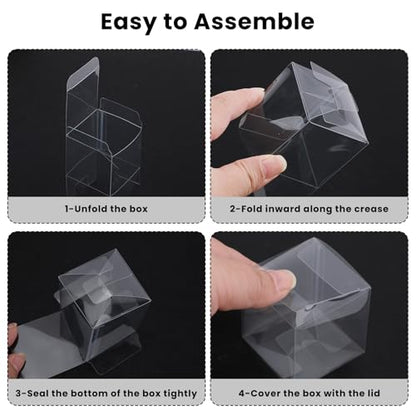 Gabrella 60 Pack Clear Favor Boxes, 2x2x2 Inch Candy Boxes with Ribbons, Small Candy Containers Plastic Gift Box for Macaron, Wedding, Baby Shower, Birthday, Party Favors