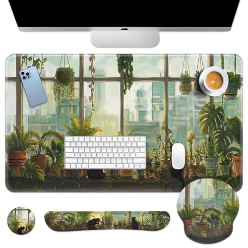 Britimes Keyboard Mouse Pad Set, 4 in 1 Desk Mat Set, Cute Cat - color: Black Cat