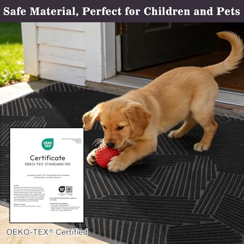 3′ x 10′ Heavy Duty Front Door Mat, Low Profile Entryway Runner Black - color: Black, size: 3' x 10' (Rectangular)