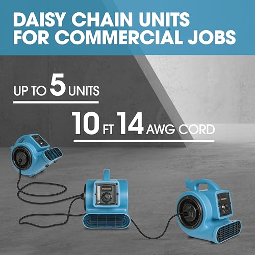 Mini Air Mover | Carpet Dryer and Blower Fan | High-Velocity Floor Fan for Crawlspaces, Attics, Basements, Bathrooms | 1/5 HP 800 CFM | Water Damage Restoration, Grow Rooms | PA-200-AM | Blue