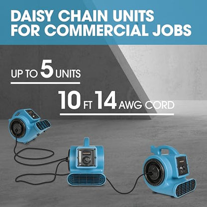 Mini Air Mover | Carpet Dryer and Blower Fan | High-Velocity Floor Fan for Crawlspaces, Attics, Basements, Bathrooms | 1/5 HP 800 CFM | Water Damage Restoration, Grow Rooms | PA-200-AM | Blue