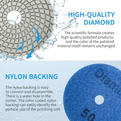 Diamond Polishing Pads Set 7 Inch Tile Wet Dry Polishing Pads Kit - size: 7-inch