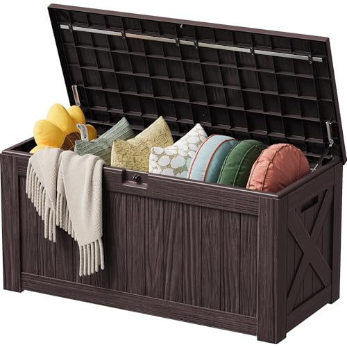 Devoko 125 Gallon Outdoor Storage Box, Waterproof Resin Deck Box - color: Brown, size: 125 Gallon
