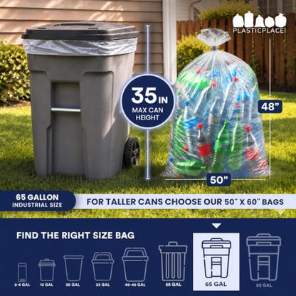 Plasticplace 65 Gallon Trash Bags │ 2.7 Mil │ Clear Heavy Duty Garbage Can Liners │ 50” x 48” (25 Count) - color: Clear, size: 1 Count (Pack of 25)