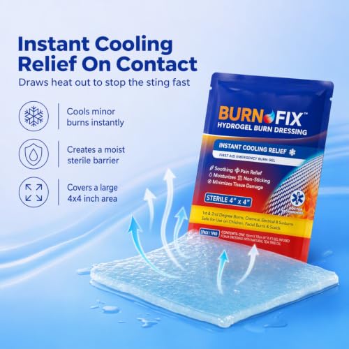 BurnFix® Burn Gel Dressing, 20 Pack, Sterile 4x4 Hydrogel Burn Pads - size: 1.4 Ounce (Pack Of 20)
