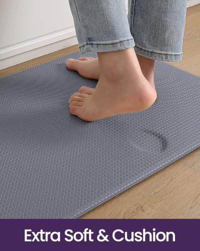 DEXI Kitchen Floor Mats Cushioned Anti Fatigue Runner, 17x29+17x59 Grey - color: Grey, size: 59"l X 17"w X 0.4"th + 29"l X 17"w X 0.4"th