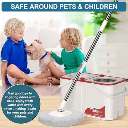 RinseWise Large Gen 1 Mop Bucket Set, Clean/Dirty Water Separation, Red - size: Large Gen 1- White/Red+6 Mop Heads
