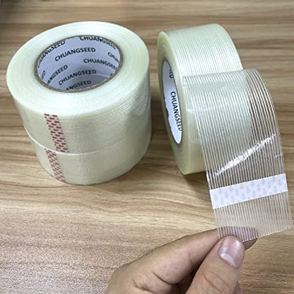CHUANGSEED 3Pack Mono Filament Strapping Tape 6.2mil x 2Inch x 60yds Commodity Grade Heavy Duty Transparent Reinforced Fiberglass Tape - size: Mono 2" x 60y 3-Pack