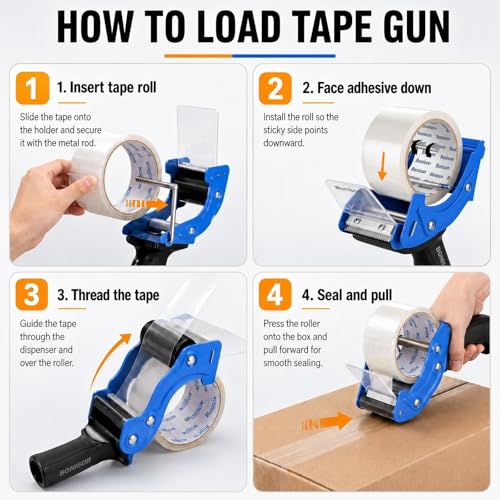 Professional 3 Inch Tape Gun Dispenser, 2-Pack Heavy-Duty Packing Tape Dispenser for Shipping Boxes, Quick Reload, Works with Standard & Thick Tape, Ergonomic Handle for Warehouse, Moving & Office - size: 3 inch -2 Pack