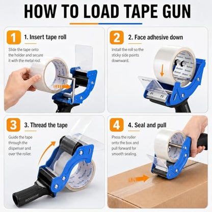 Professional 3 Inch Tape Gun Dispenser, 2-Pack Heavy-Duty Packing Tape Dispenser for Shipping Boxes, Quick Reload, Works with Standard & Thick Tape, Ergonomic Handle for Warehouse, Moving & Office - size: 3 inch -2 Pack