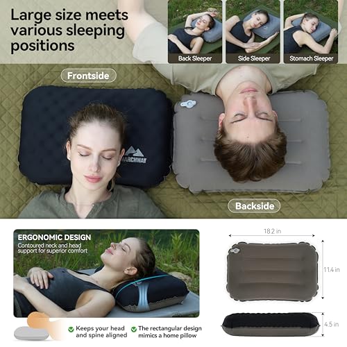MARCHWAY Lightweight Compact Inflatable Camping Pillow with Soft Foam Top - color: Black
