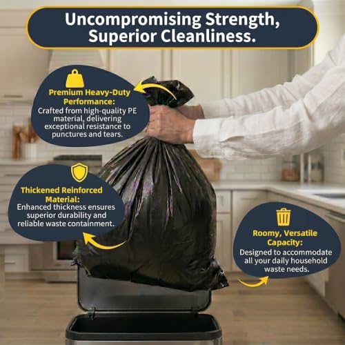 55-60 Gallon Garbage Bags,60pack 38"x53" Heavy Duty Trash Bags,2.2mil,Black Contractor Trash Bag for Kitchen, Industrial, Lawn, Commercial Use, Strong Tall Kitchen Trash Bags