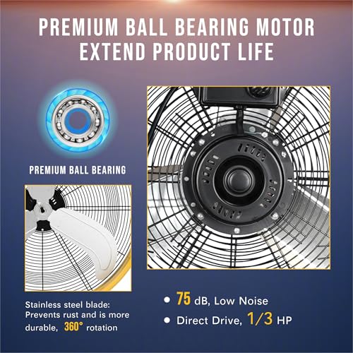 Tornado 24" High Velocity Drum Fan - Heavy Duty Metal Fan for Commercial & Industrial Use, 7700 CFM, 3 Speeds, 1/3 HP, 8 FT Cord, ETL Safety Listed - size: 24 Inch Standard
