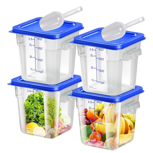 4 pcs 4qt Food Storage Containers with Lid, Square Clear Commercial Food Storage Containers with Handle and Scale for Food Storage in Home Kitchen & Dining (Blue) - color: C2-4QT-4PCS-BLUE