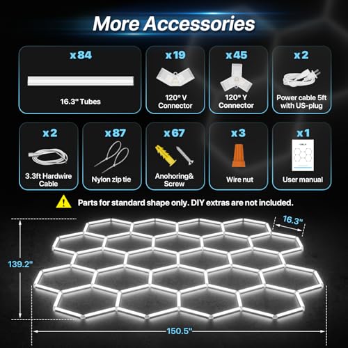 HYPERLITE Gen II Hexagon Garage Lights: 581W 58100LM 22 Grids Hexagon Led Light, 6500K Ultra Bright Honeycomb Hex Lights, Easy Install for Garage, Workshops, Shops, Gym - size: 22 HEX
