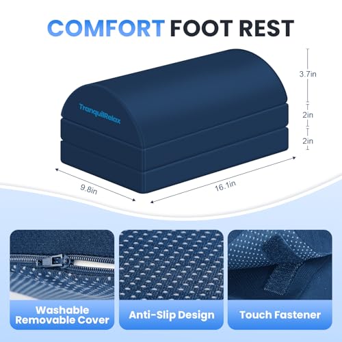 TranquilRelax Foot Rest Under Desk, 3-Height Adjustable Foot Stool, Blue - color: Blue, size: Large