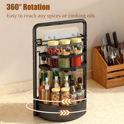 JEESA Rotating Spice Rack with Paper Towel Holder, Black