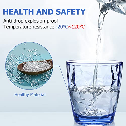 Topsky 10 oz Plastic Water Tumblers | Set of 4 Transparent Unbreakable Drinking Glasses Clear Acrylic Reusable Juice Wine Cups for Home Picnic Party, Dishwasher Safe, Stackable (Blue) - color: Blue 10oz