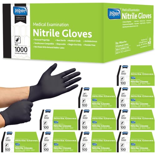 Inspire Black Nitrile Gloves | THE ORIGINAL Quality Black Gloves Disposable Latex Free | 4.5 Medical examination - size: Small